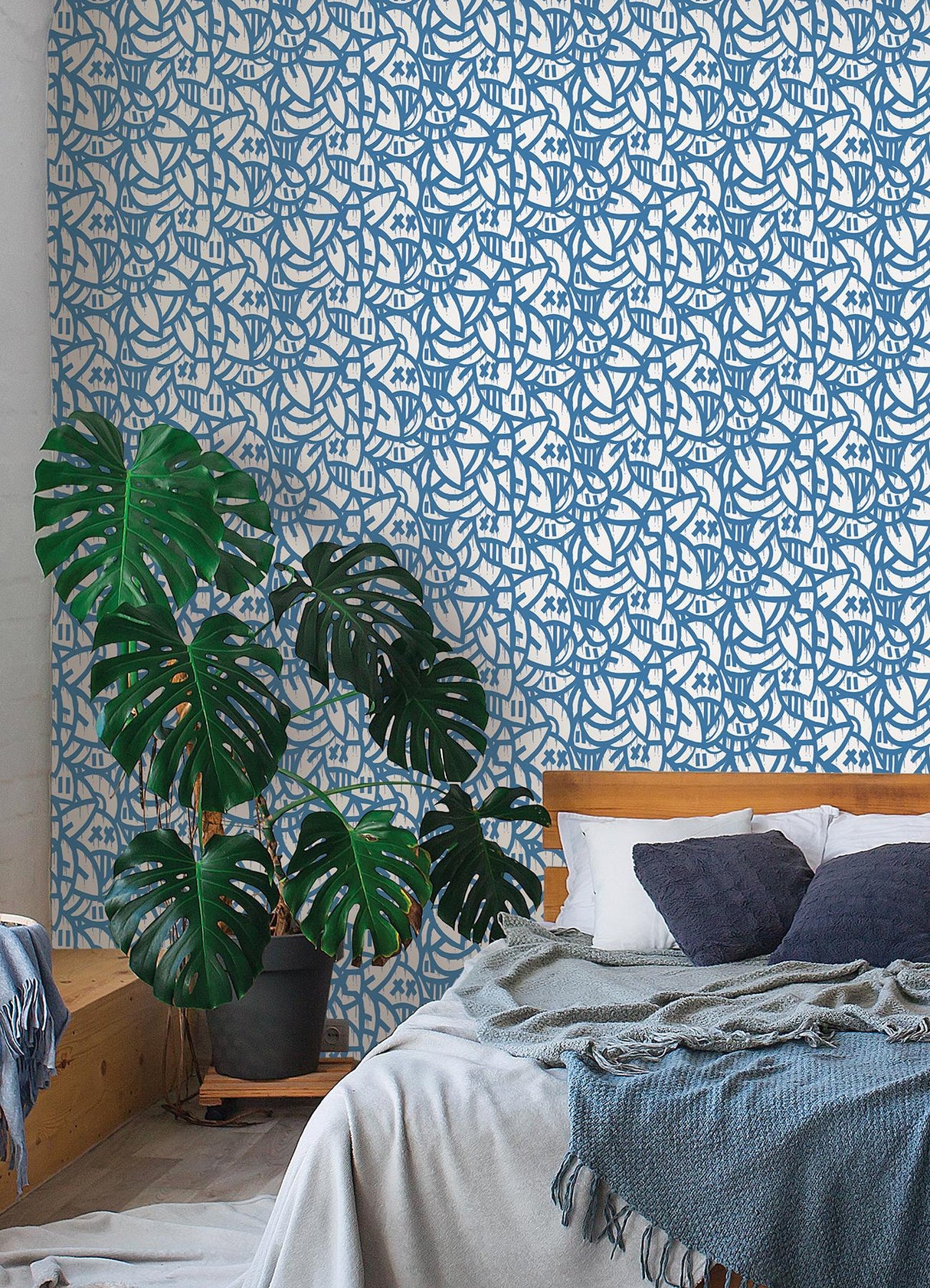 Brewster Home Fashions Bold Arrangements Peel & Stick Blue Wallpaper