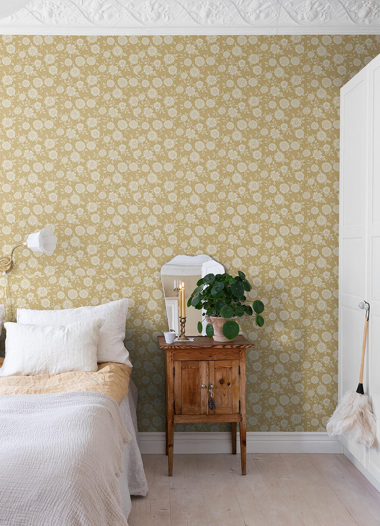 A-Street Prints Lizette Mustard Charming Floral Maize Wallpaper