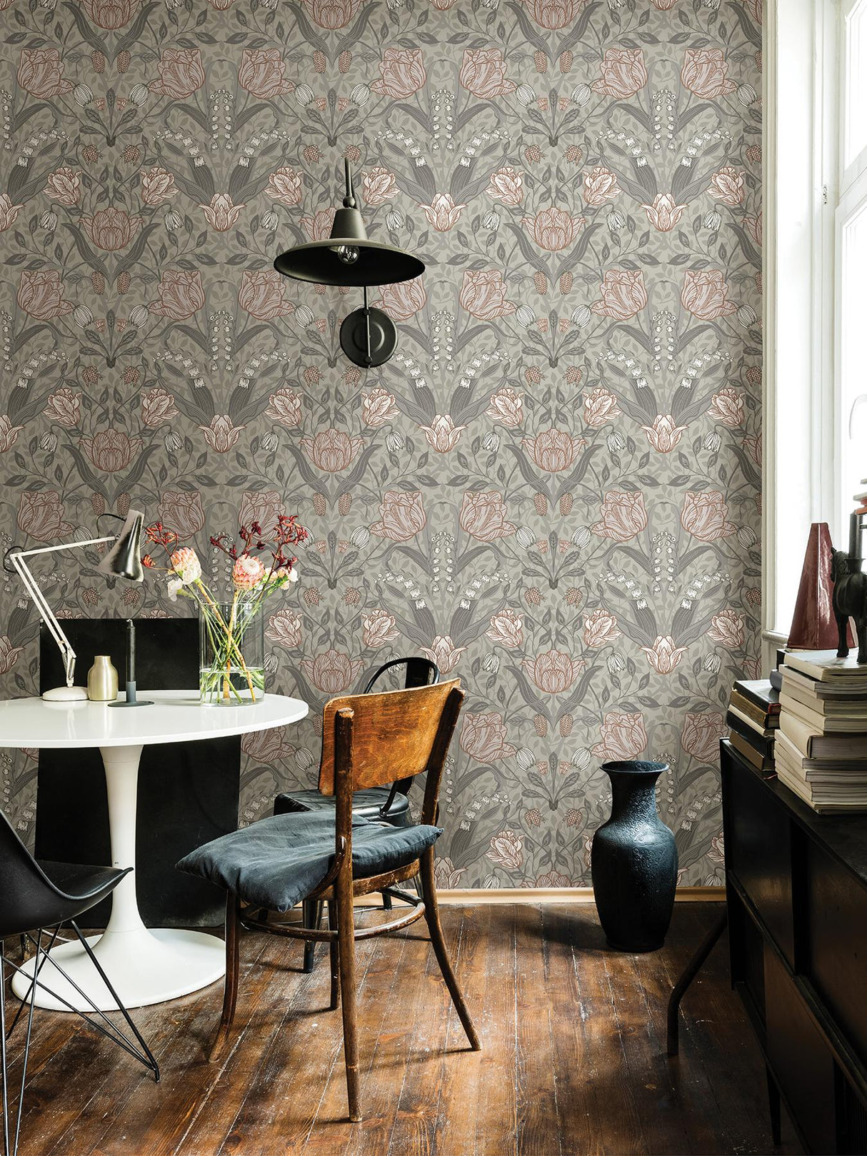 A-Street Prints Filippa Grey Tulip Beige Pink Wallpaper