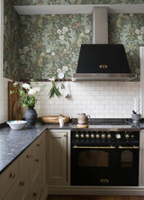 A-Street Prints Elise Green Nouveau Gardens Dark Green Blue Wallpaper