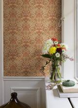 A-Street Prints Ojvind Rust Floral Ogee Cinnibar Maize Wallpaper