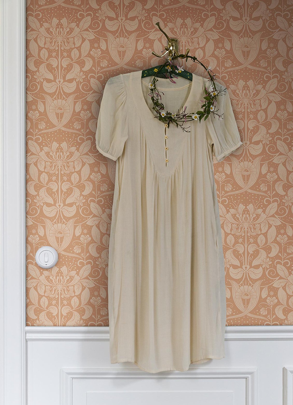 A-Street Prints Berit Floral Crest Coral Wallpaper