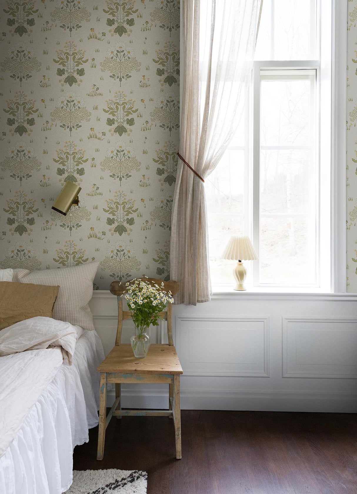 A-Street Prints Elda Olive Delicate Daises Cream Green Gold Wallpaper