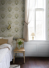 A-Street Prints Elda Olive Delicate Daises Cream Green Gold Wallpaper