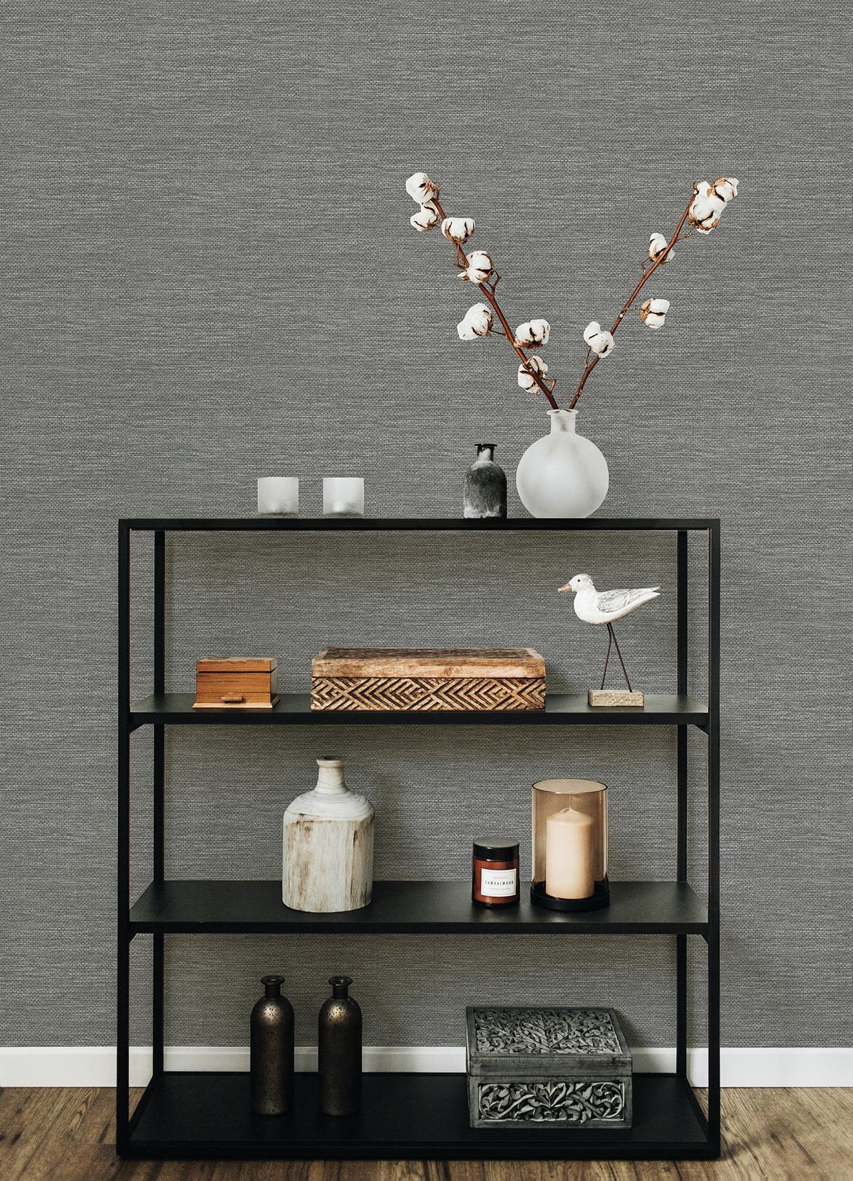 A-Street Prints Malin Faux Grasscloth Grey Wallpaper