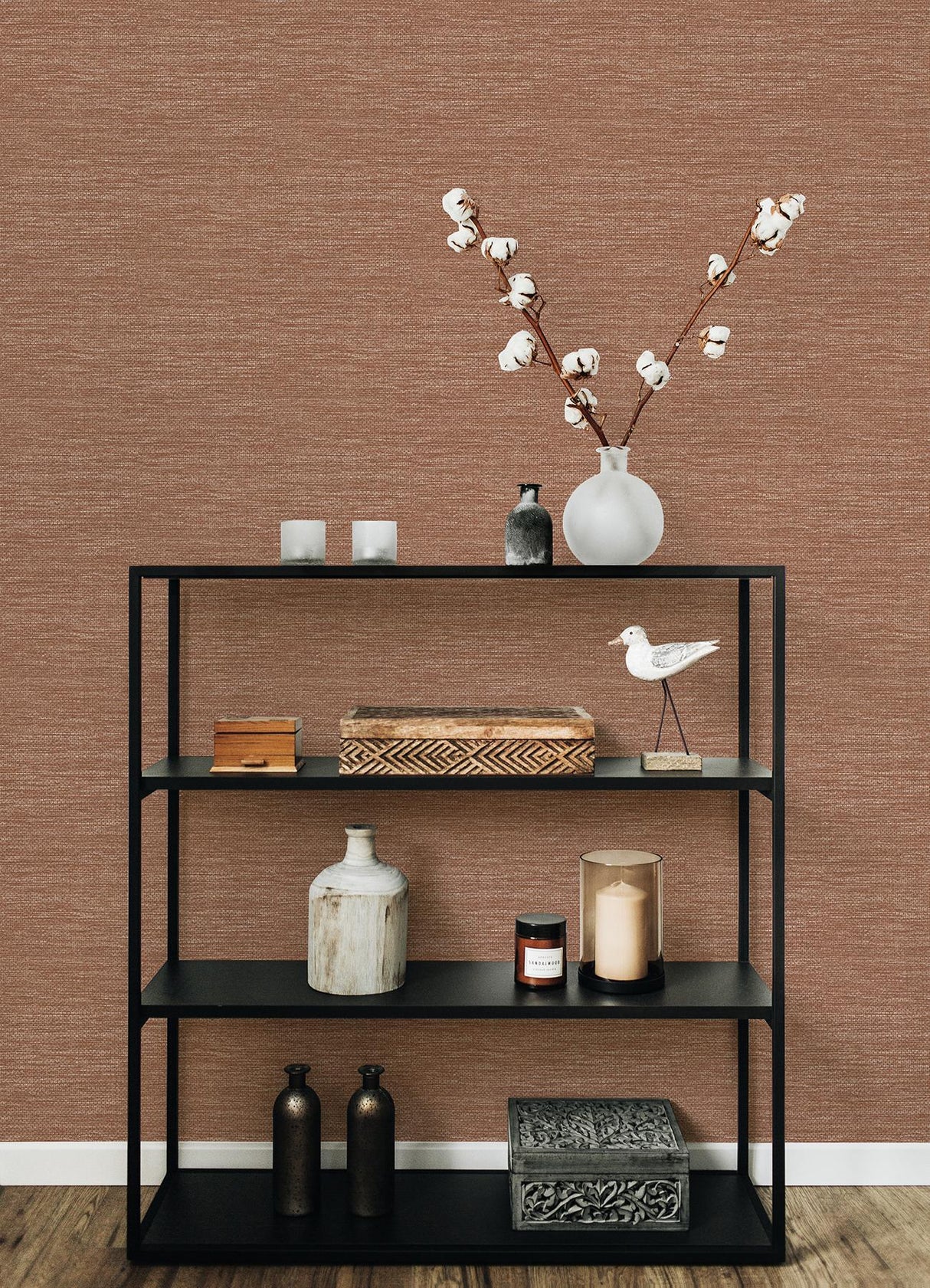 A-Street Prints Malin Faux Grasscloth Rust Wallpaper