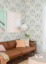 A-Street Prints Britt Embroidered Damask Sea Green Wallpaper
