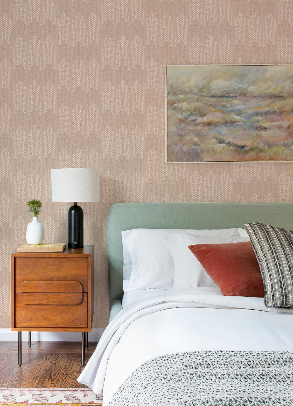 A-Street Prints Nyle Chevron Stripes Blush Wallpaper