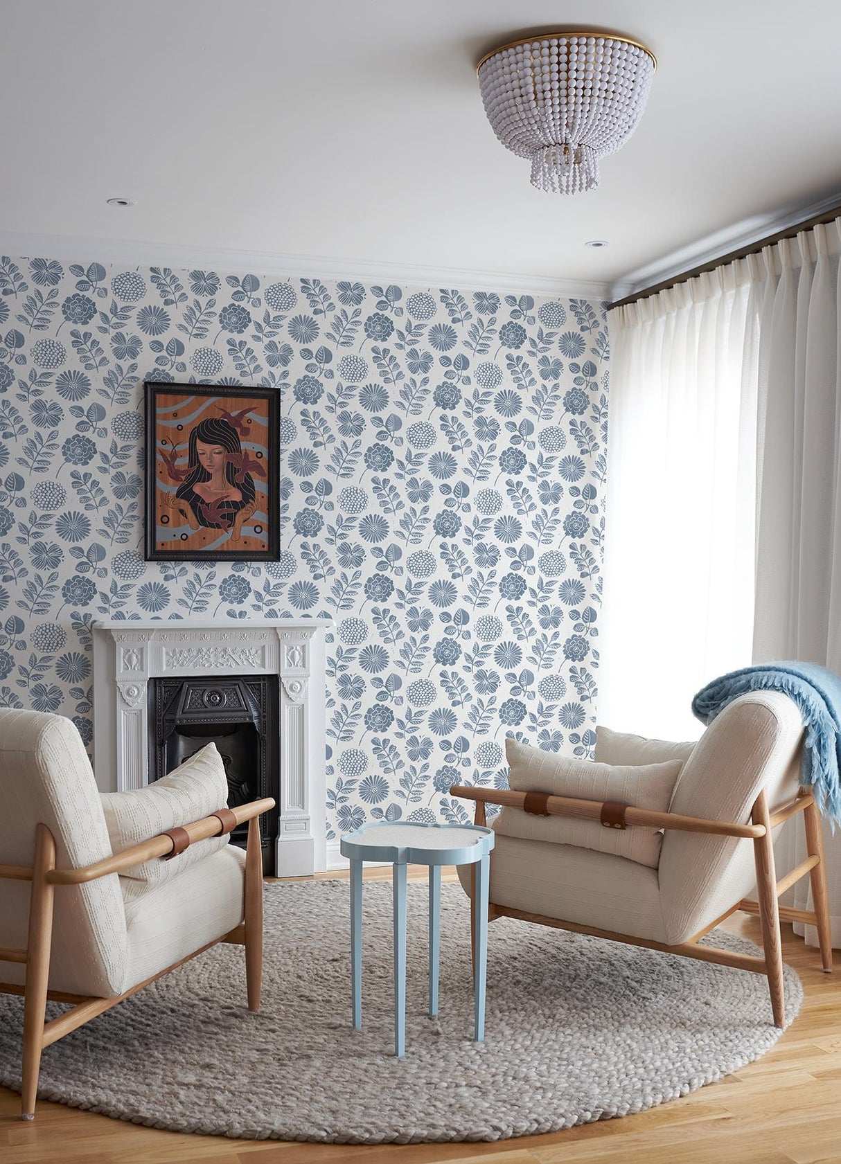 A-Street Prints Inge Floral Block Print Denim Wallpaper