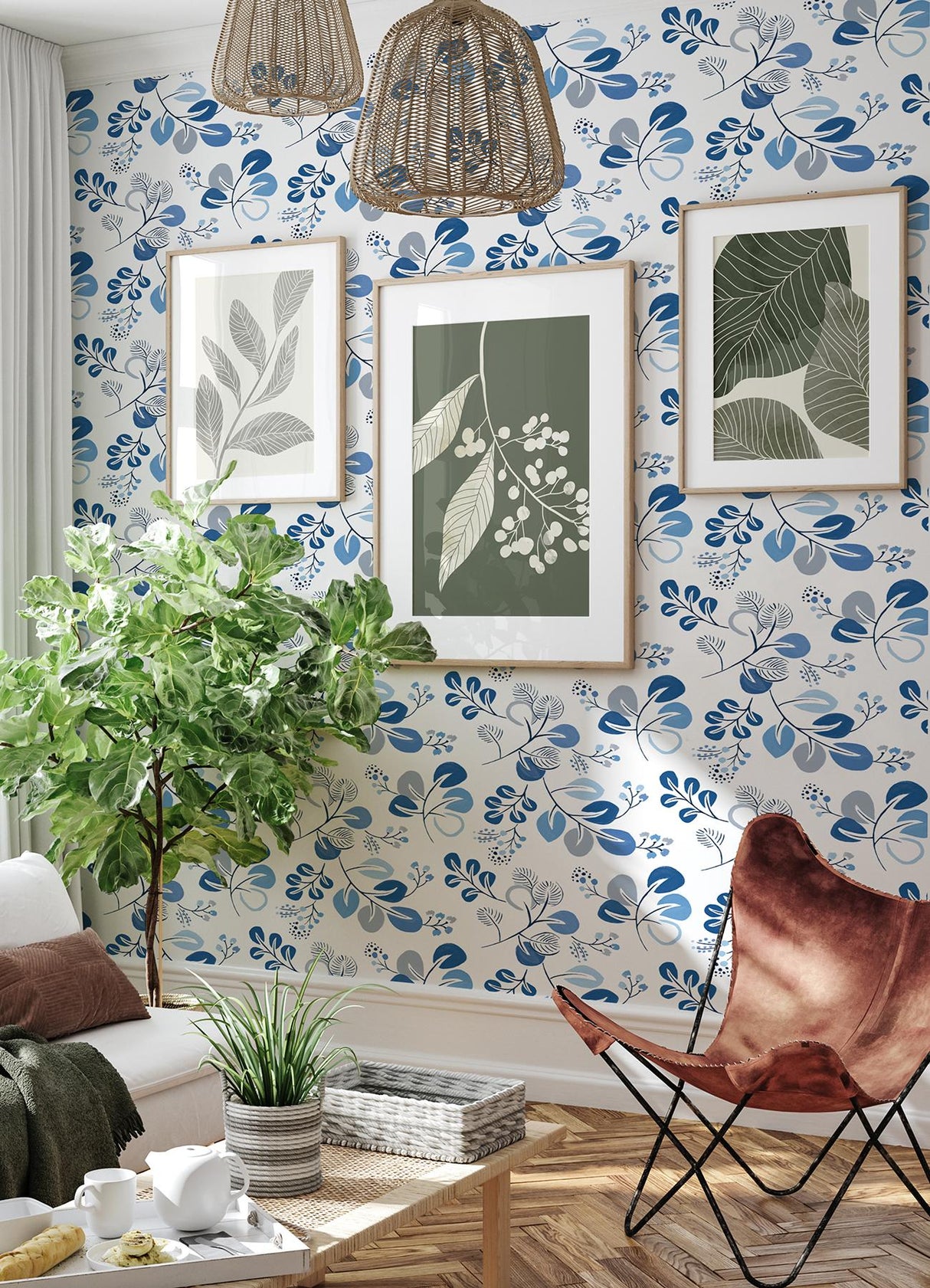 A-Street Prints Jonah Leaf Trail Blue Wallpaper