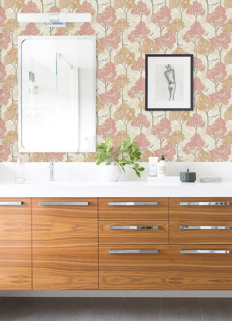 A-Street Prints Lykke Textured Tree Coral Wallpaper