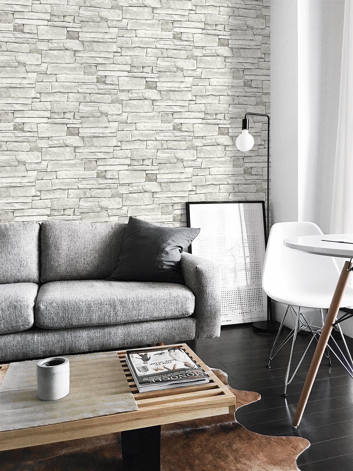 Seabrook Stacked Stone Grey Wallpaper