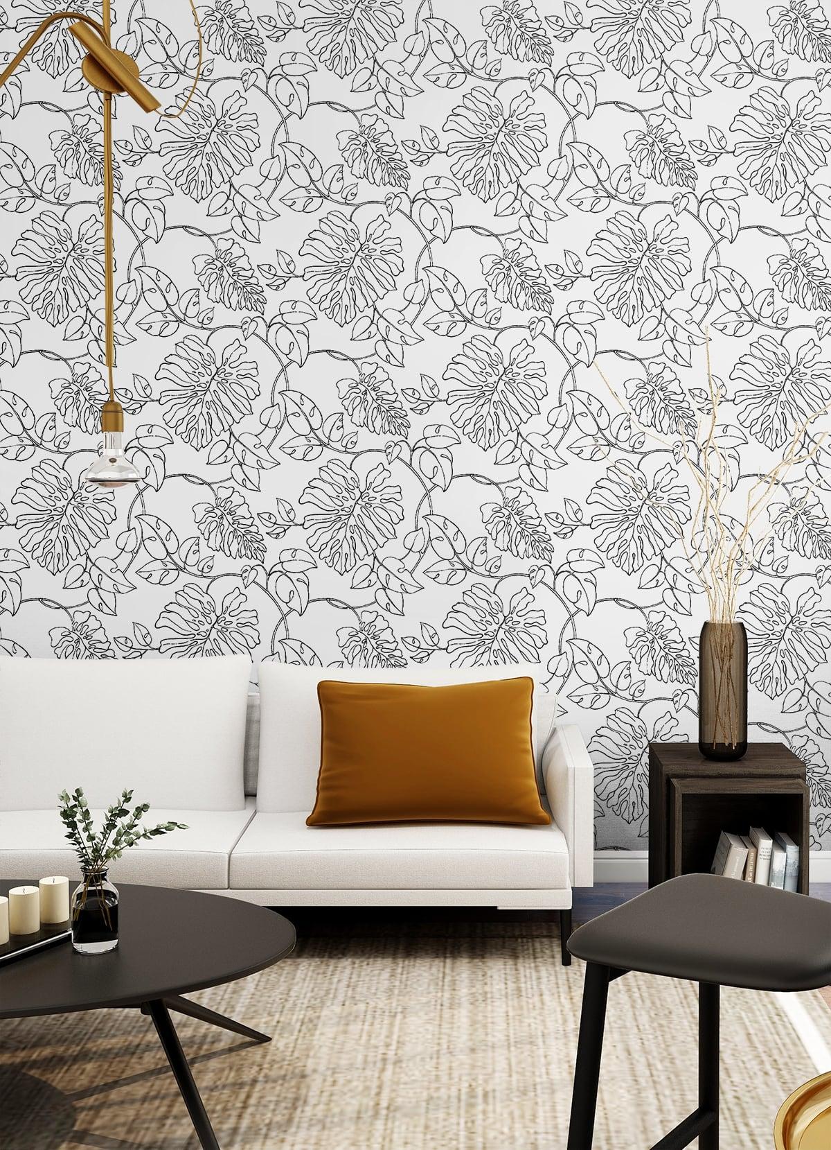 Seabrook Tropical Linework White Wallpaper