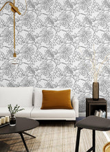 Seabrook Tropical Linework White Wallpaper