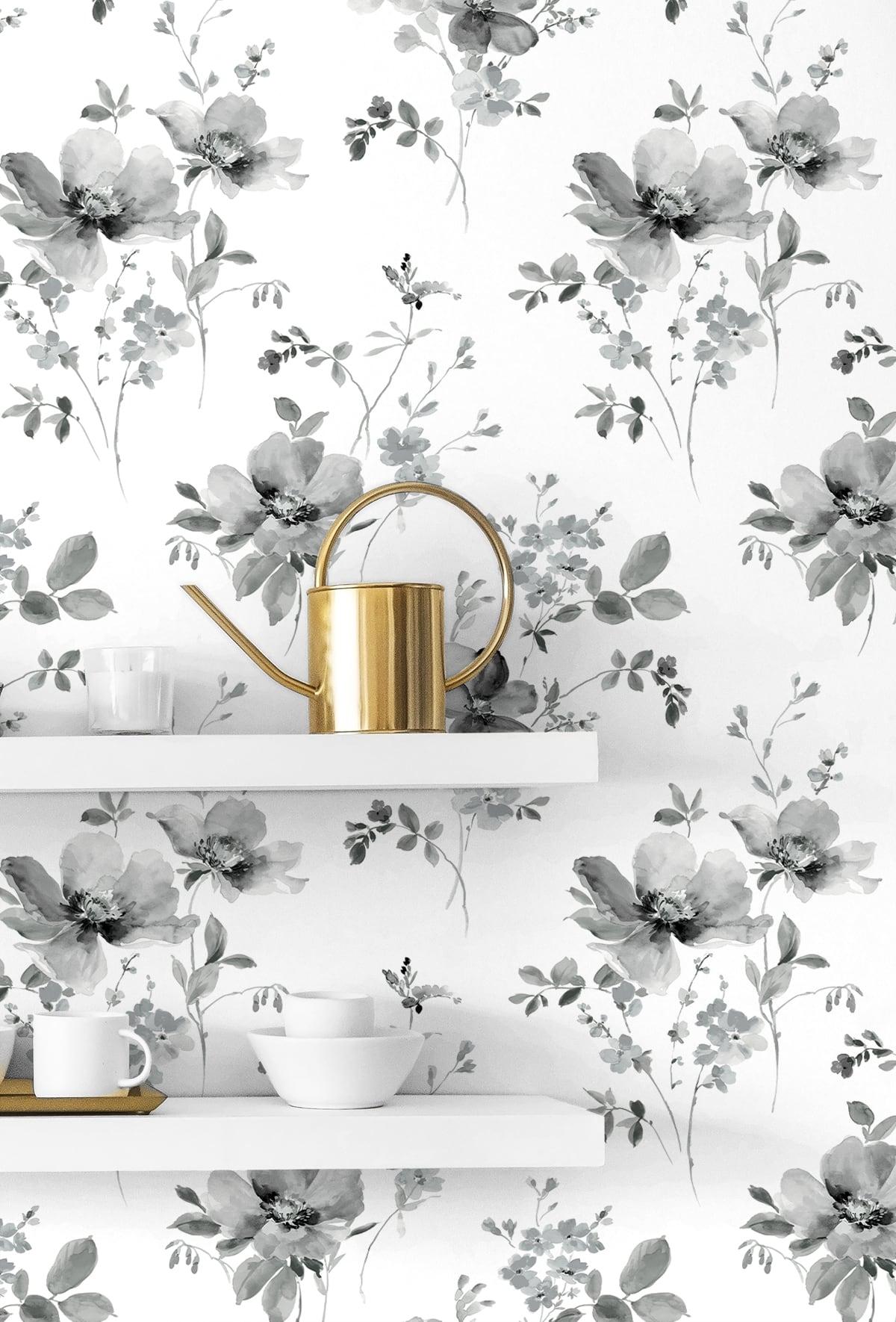 Seabrook Watercolor Windflower Grey Wallpaper
