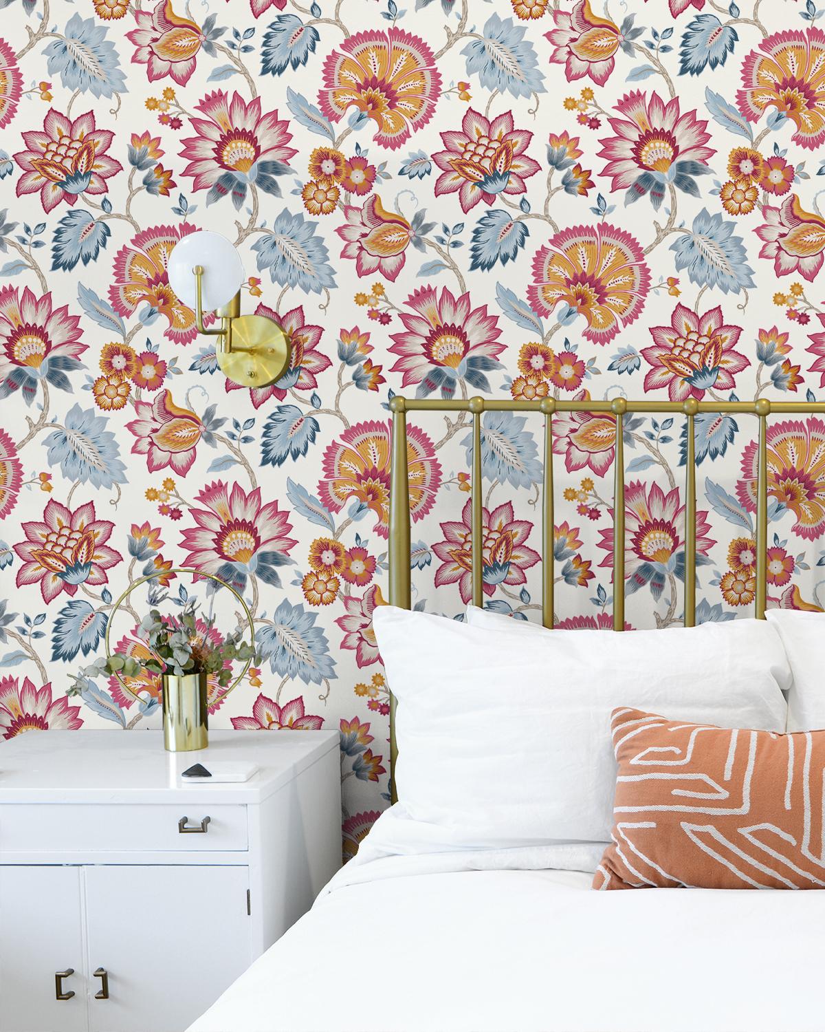 Seabrook Jacobean Blossom Floral Pink Wallpaper