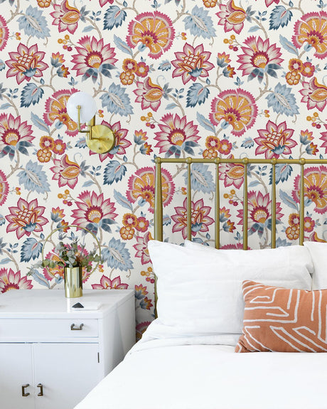 Seabrook Jacobean Blossom Floral Pink Wallpaper