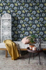 Seabrook Jacobean Blossom Floral Blue Wallpaper