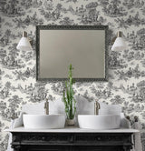 Seabrook Chateau Toile Black Wallpaper