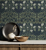 Seabrook Stenciled Floral Blue Wallpaper