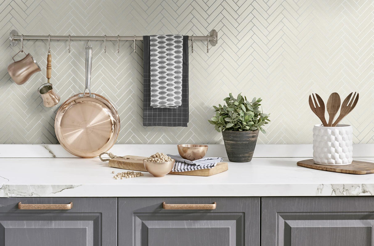 Seabrook Herringbone Inlay Grey Wallpaper