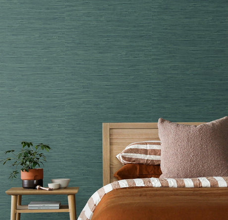Seabrook Saybrook Faux Rushcloth Teal Wallpaper