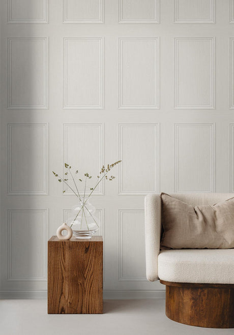 Seabrook Faux Wood Panel Off-White Wallpaper