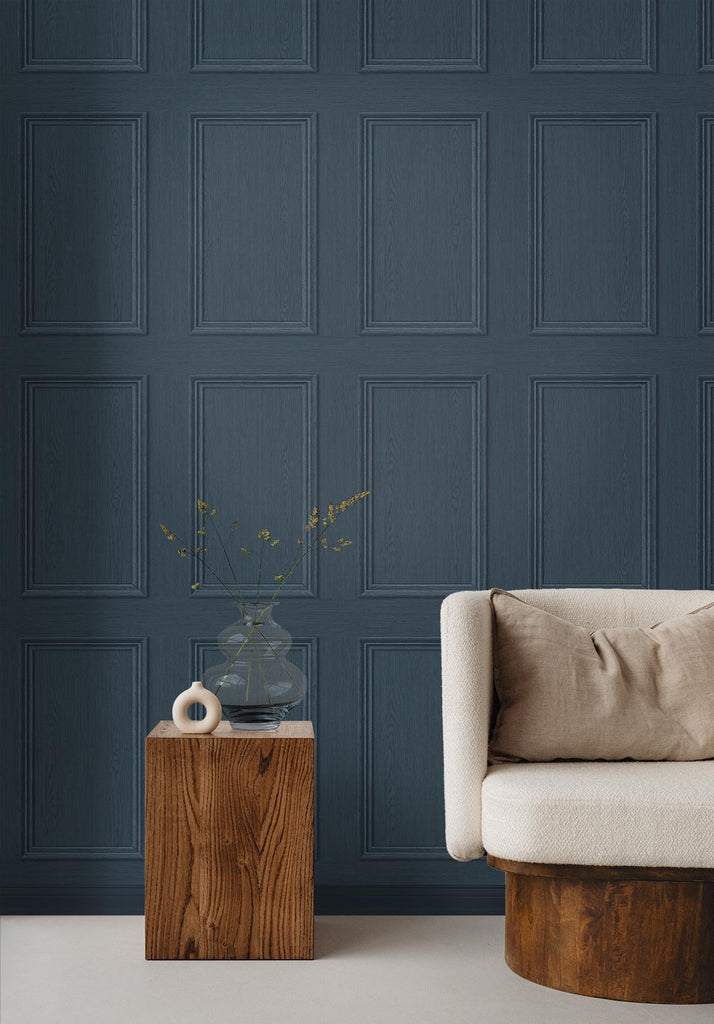 Seabrook Faux Wood Panel Blue Wallpaper