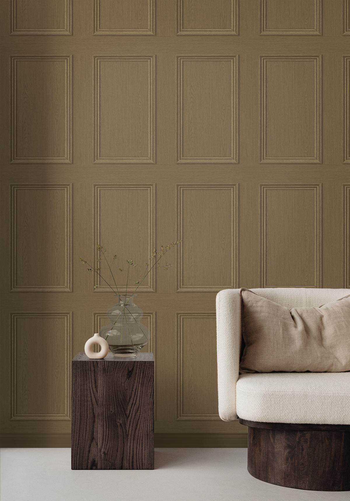 Seabrook Faux Wood Panel Brown Wallpaper