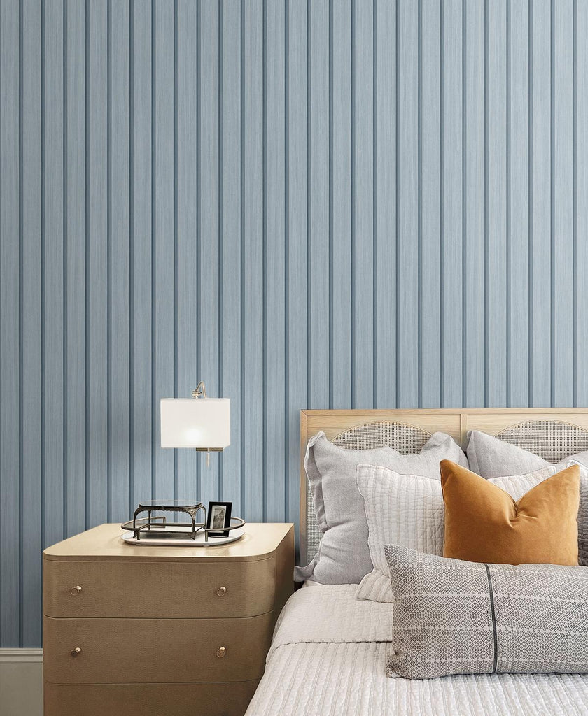 Seabrook Faux Wooden Slats Blue Wallpaper