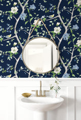 Seabrook Floral Trail Blue Wallpaper