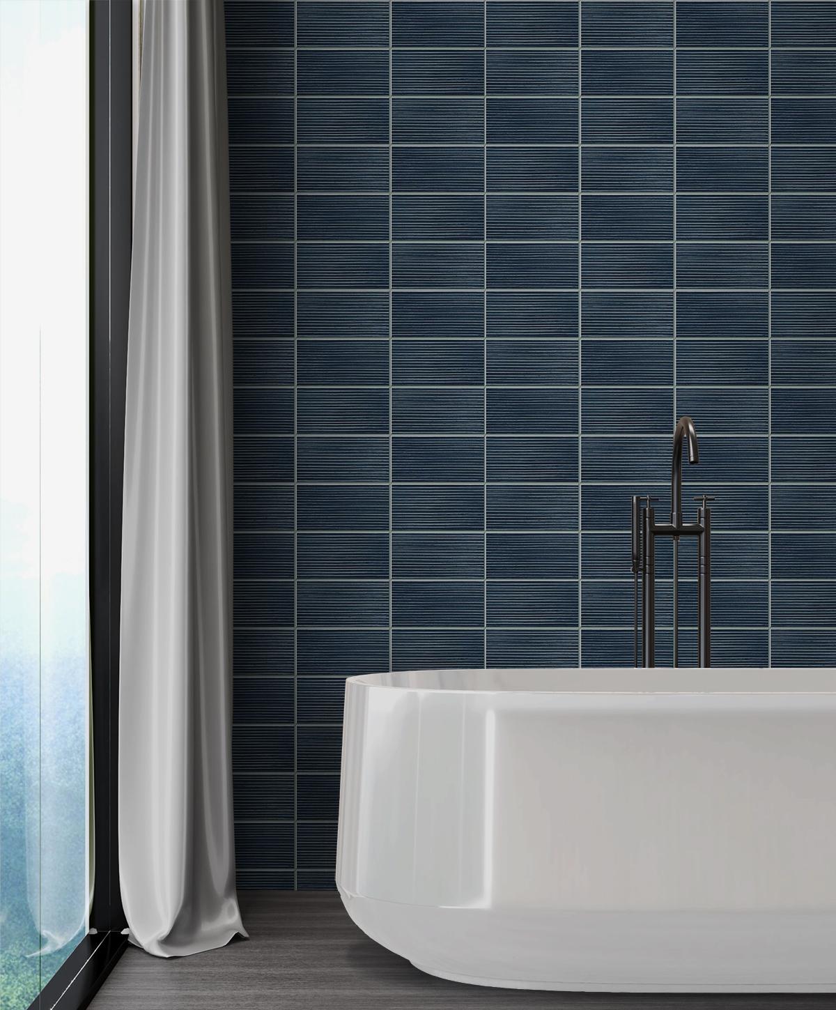 Seabrook Rib Tile Blue Wallpaper
