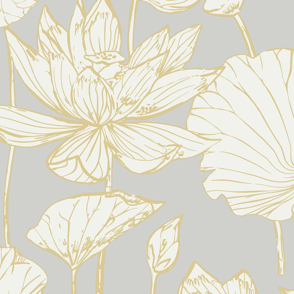 Seabrook Water Lily Floral Grey Wallpaper