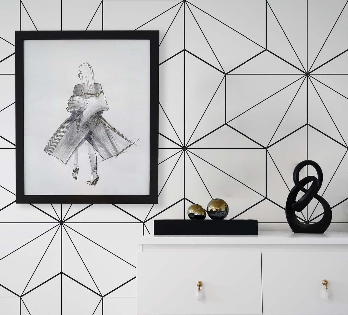 Seabrook Hedron Geometric Black Wallpaper