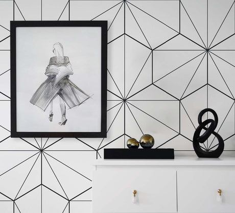 Seabrook Hedron Geometric Black Wallpaper