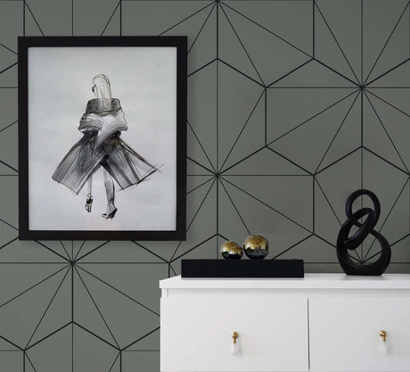 Seabrook Hedron Geometric Grey Wallpaper