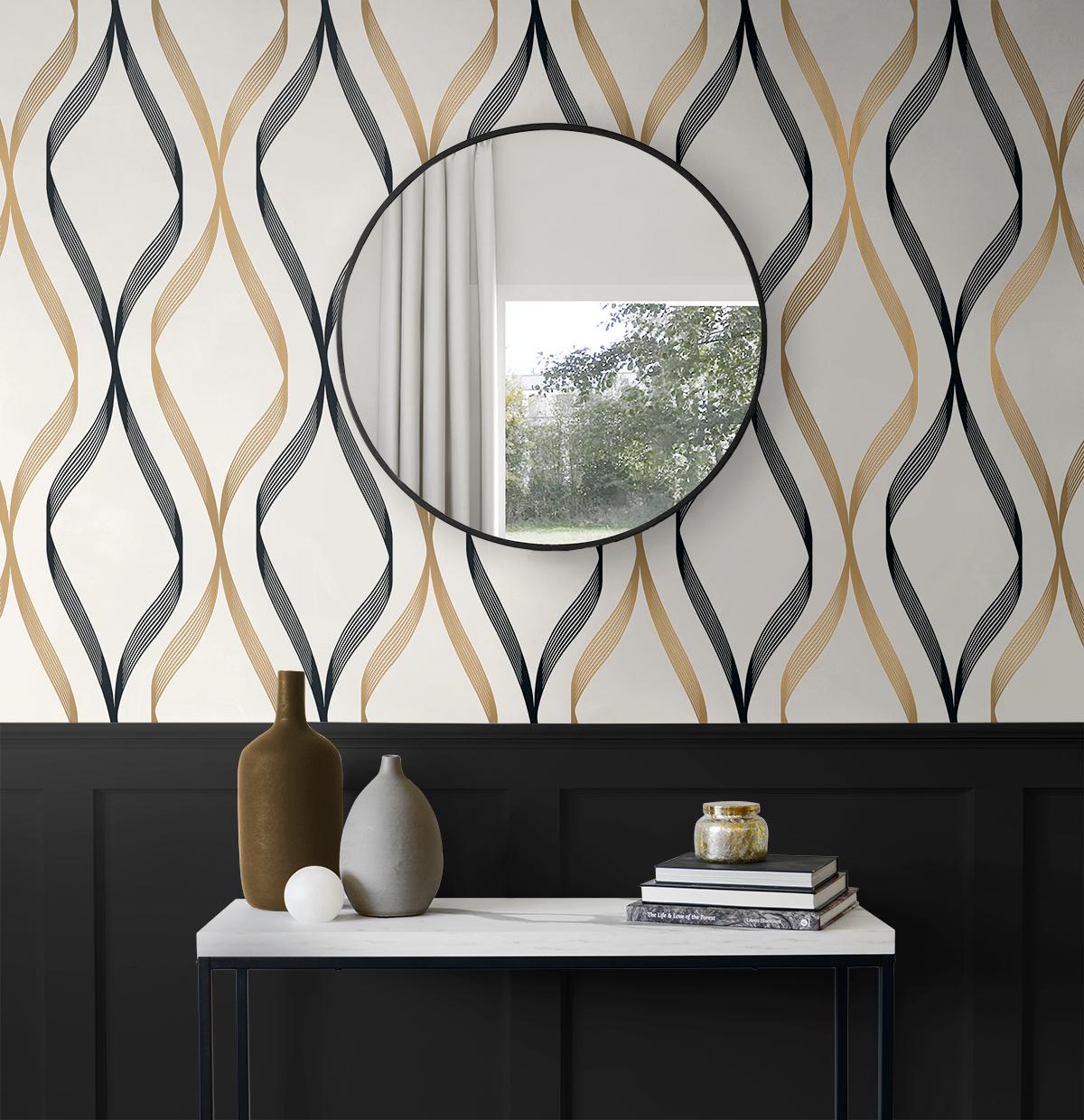 Seabrook Wave Ogee Gold Wallpaper