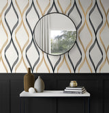 Seabrook Wave Ogee Gold Wallpaper