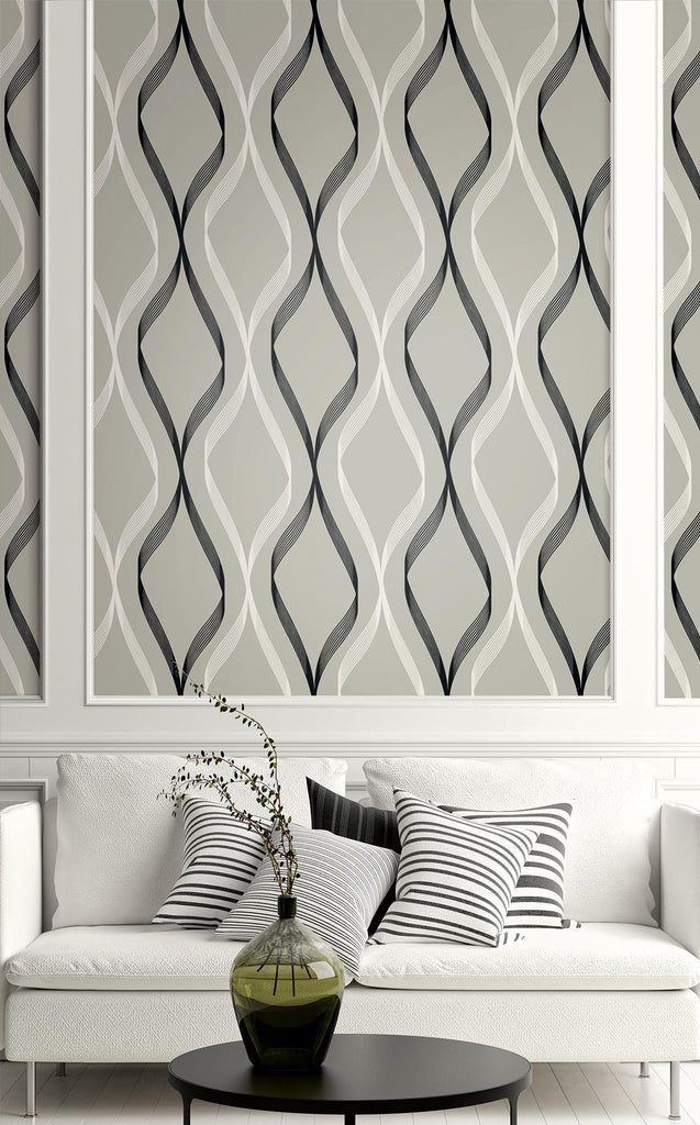 Seabrook Wave Ogee Grey Wallpaper