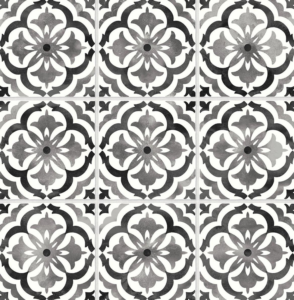 Seabrook Sorento Tile Black Wallpaper