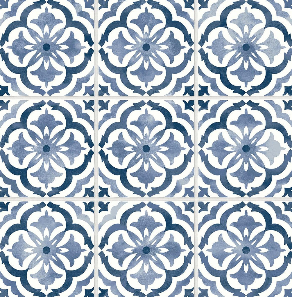 Seabrook Sorento Tile Blue Wallpaper