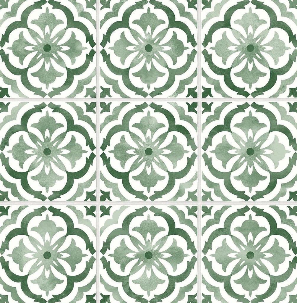 Seabrook Sorento Tile Green Wallpaper