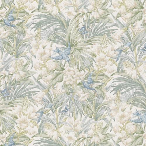 G P & J Baker TRUMPET FLOWERS COTTON BLUE/GREEN Fabric
