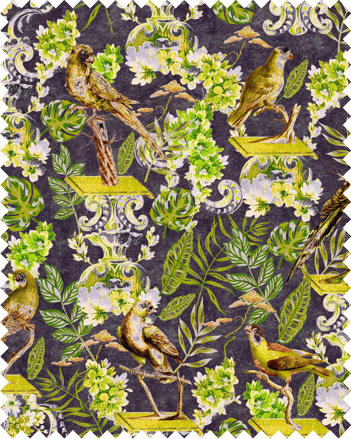 MindTheGap LA VOLIERE Velvet ANTHRACITE/GREEN/YELLOW/BROWN Fabric