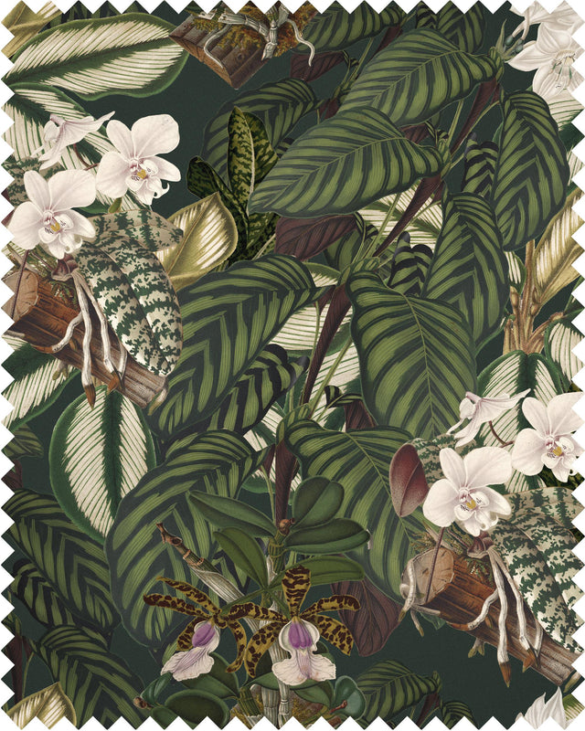 MindTheGap ORCHID BLOOM GREEN/BROWN/TAUPE Fabric