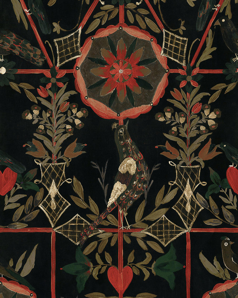 MindTheGap THE BIRD HOUSE Black ANTHRACITE/RED/GREEN/TAUPE Wallpaper