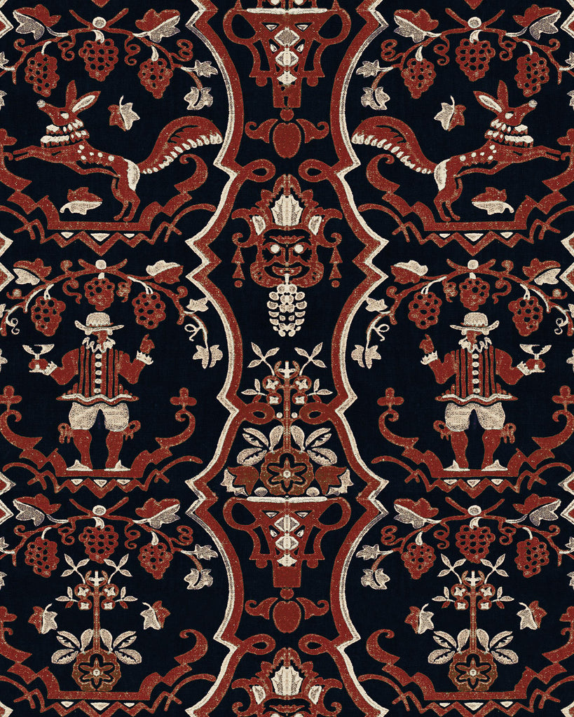 MindTheGap FLORICSOME Blueprint INDIGO/RED/BEIGE Wallpaper