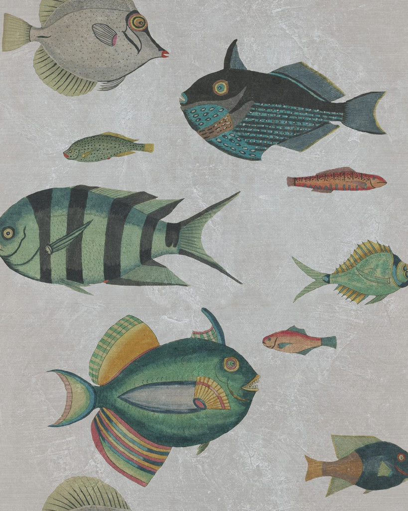 MindTheGap POISSONS GREY Green, Blue, Red, Taupe Wallpaper