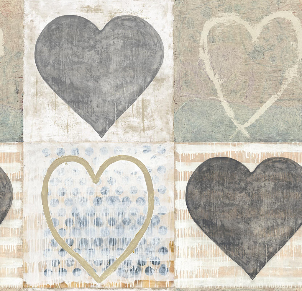 MindTheGap HEART taupe/grey/blue Wallpaper