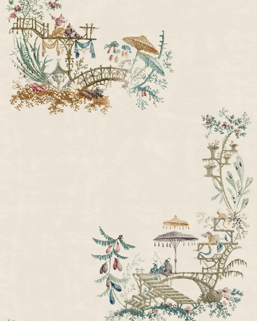 MindTheGap CHINOSERIE Coconut TAUPE/BROWN/GREEN/RED Wallpaper